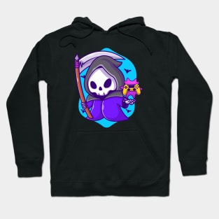 Cute Grim Reaper Gaming With Scythe Cartoon Hoodie